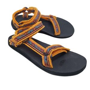 Teva Original Universal Sandals Womens 8 Maressa Orange Fuzzy Geometric Straps